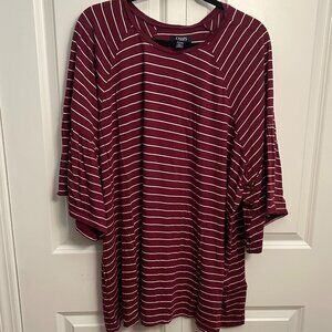Chaps (Kohls) - 3/4 Sleeve Maroon Striped Blouse - Size 3X